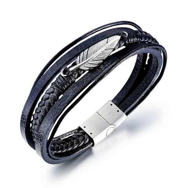 Herre Fjer Læderarmbånd Herre Flettet Læderarmbånd Rustfrit Stål Spænde Læder Høj Kvalitet Læderarmbånd