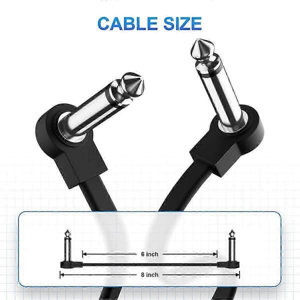 6-pakning 6-tommers gitarpatchkabel, instrument gitarpedalkabel rett vinkel flat patchkabel