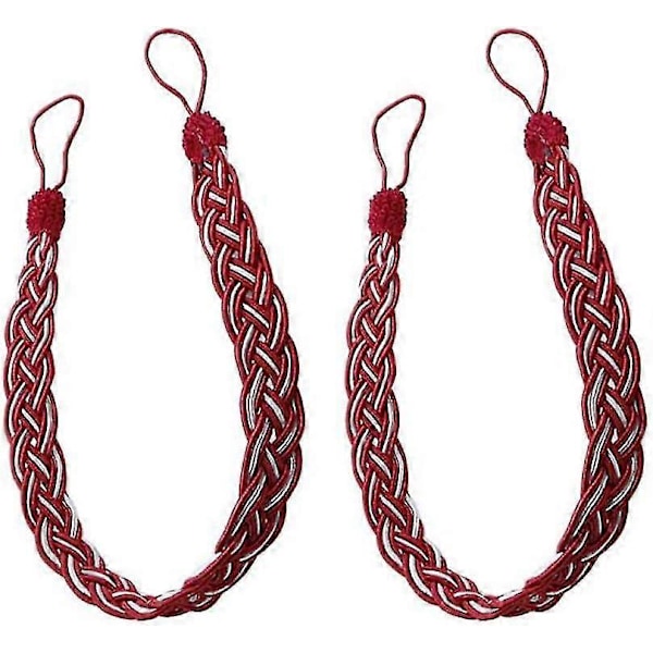 TIAN Set med 2 Handstickade Gardinomtag för Gardiner och Flätad Gardindekor Röd