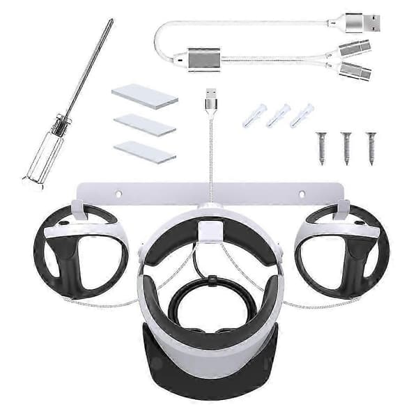VR Väggfäste för PS VR2 Headset Förvaringsställ med Laddningskabel Skruvar