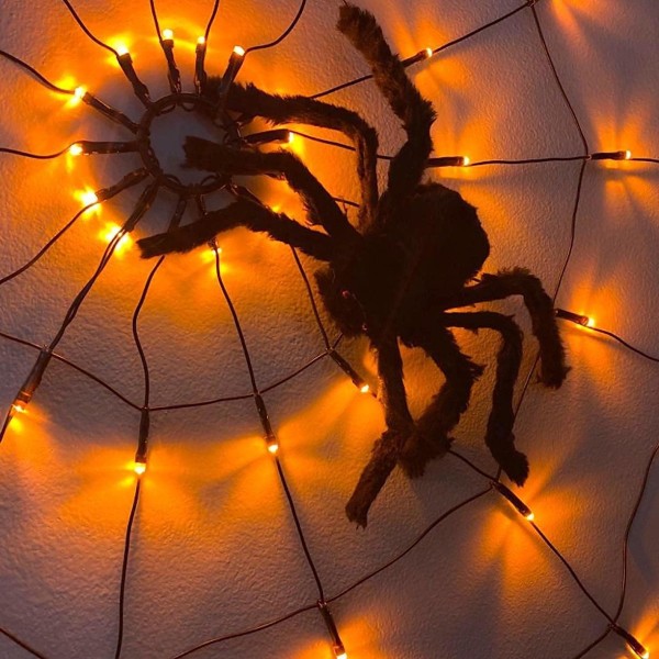 Halloween Spindelvevlys 60LED Orange Lys med Svart Spindel