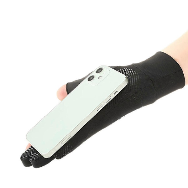 To-fingerhansker med åpne fingre for voksne menn og kvinner, søte, myke og hudvennlige hansker (farge: svart)