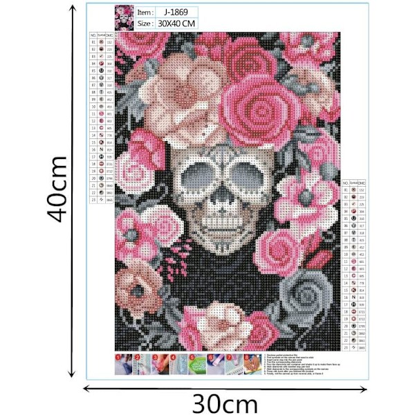 30x40cm, Skelettblomma 5d diamantmålad strassbroderi