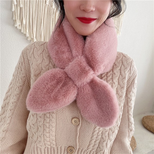 #1PC Vinter enfärgad plysch varm halsduk, rosa#