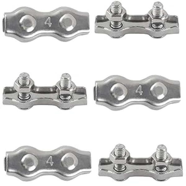 6 stk M4 Dobbelt Klemme 304 Rustfritt Stål Tungt Wire Tau Klemme