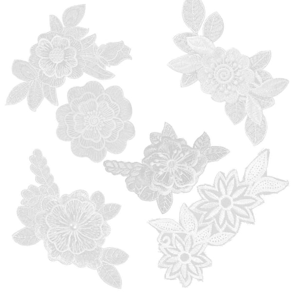 6 st Vita Broderade Vackra Spetsblommor Applikationer DIY Sömnadshantverk