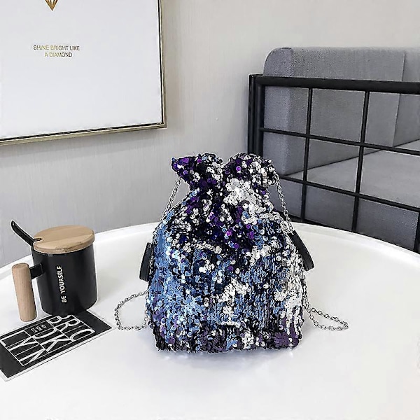 Dam Drawstring Bucket Bag Tote Handväska Clutch Dubbelsidig Jag