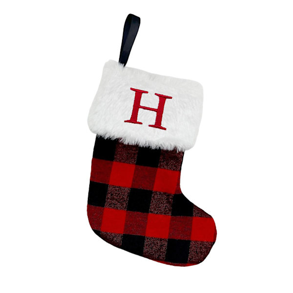 Julstrumpa Hänge Bokstav Broderad Vintage Röd Och Svart Rutmönster Julstrumpa För Heminredning KaesiH