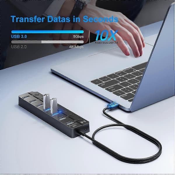7 Porte USB Hub Splitter Multi Hub USB 3.0 Adapter USB Flere Porte Strømadapter med Kontakter