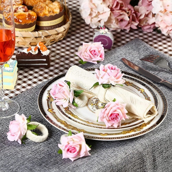 6 stk. Håndlavede Champagne Rose Servietringe til Hjemmet, Køkkenet, Spisestuen, Middagsselskaber, Frokoster, Pink