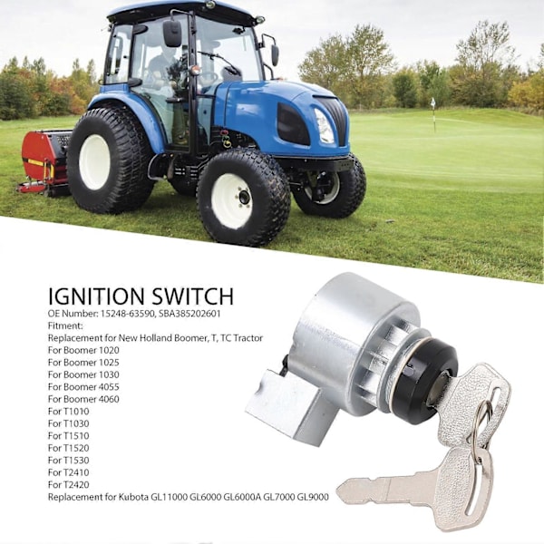 Tændingsslukke 15248?63590 med 2 nøgler Udskiftning til New Holland Boomer T TC Traktor