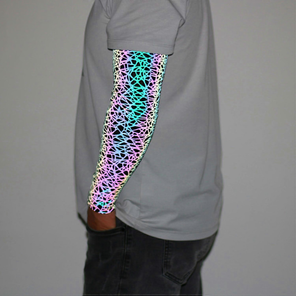 Regnbue Reflekterende Holografiske Glow Kompressionsærmer - 1 Par Zebra Print 40CM
