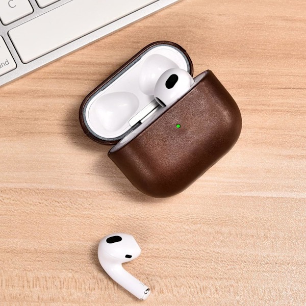 Brun Läderfodral för AirPods 3 (2021), Premium Äkta Läder
