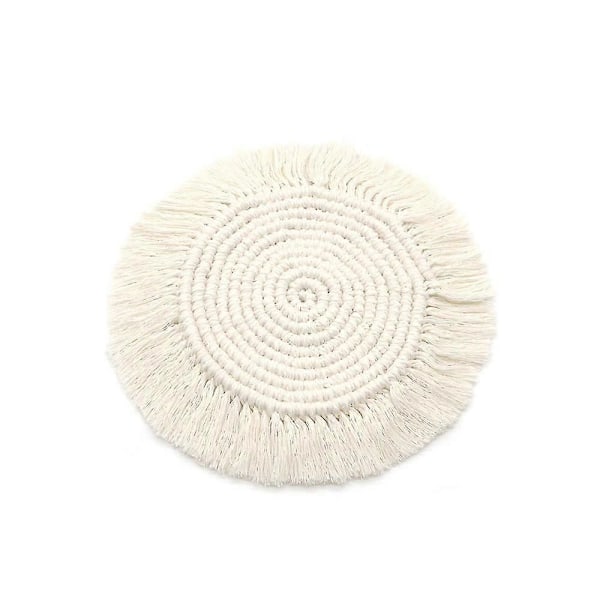 Håndlagde Makramé Brikker, Runde Duske Brikker for Drikke, Absorberende Varme- og Vannbestandig Gjenbrukbar Holdbar Skåler Bar (Beige, 2 stk) 15*15cm
