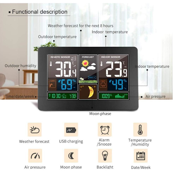 Väderstation Termometer Hygrometer Barometer Inomhus Utomhus