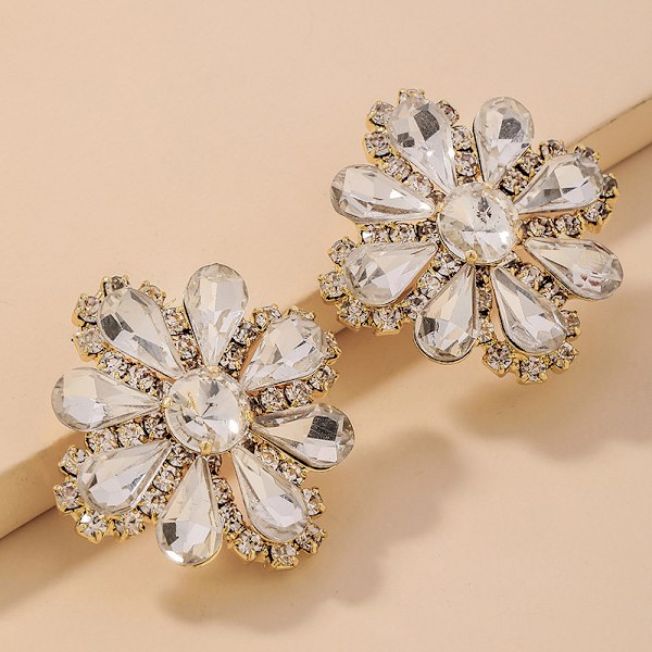 1 par 925 silver nålar full diamant överdrivna blommiga örhängen