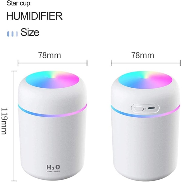 300ml Luftfuktare, Mini Bil Luftfuktare, Aromaterapi Diffuser, Färgglad