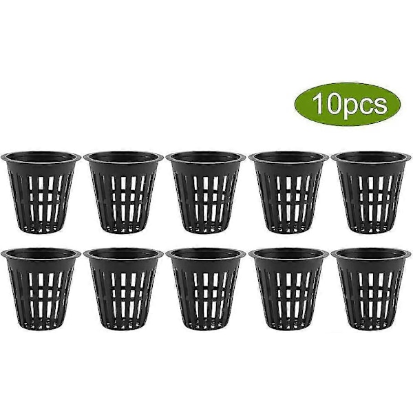 10 st/set Hydroponiska korgar Växtkoppar Plastkrukor Återanvändbara Hållbara Trädgårdsnät Plantskolehink Korg för Hydroponisk Trädgårdsplantering Balkong (Svart)