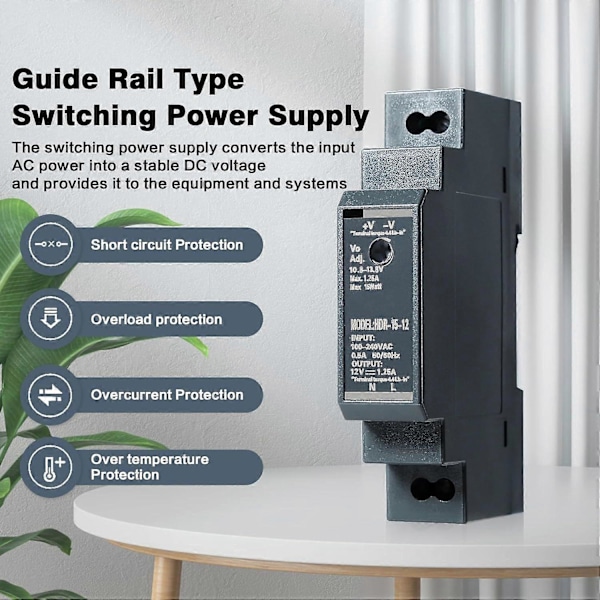 Industriell Strømforsyning, Switch Strømforsyning DIN Skinne Strømforsyning for PLC Industrielle Kontrollsystemer 15W /1.25A Inngang AC100V-240V til Utgang DC12V