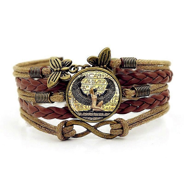 Flerlagersarmband Läder Manschettarmband Dam Wrap Armband, Brunt Armband