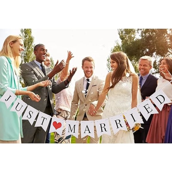 "Just Married" bröllopsbanner att dra, bröllopsdekoration, retro