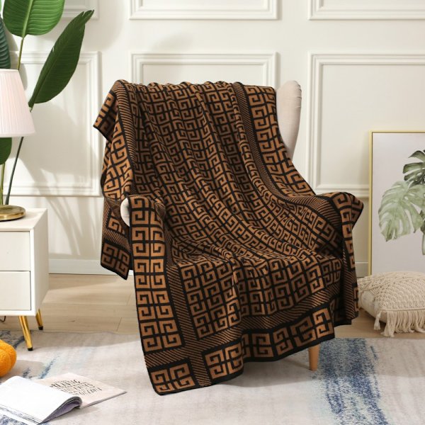 1 Stycke 125x180cm Stickad Filt Svart Kaffe Rutig Mjuk Komfort