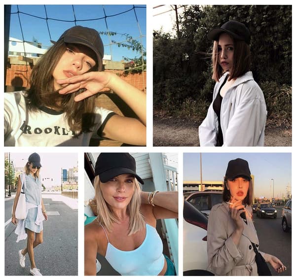 /#/Svart Baseball Cap med Hår Extensions Rette Korte Bob Hår/#/