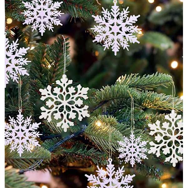 36 stycken glittrande snödekorationer, julgransdekoration