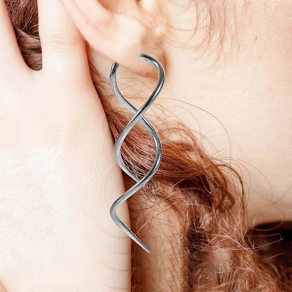 2 st Spiral Örhängen Trädda Genom Öronen Handgjorda Tvinnade Linjära Böjda Hängande Örhängen