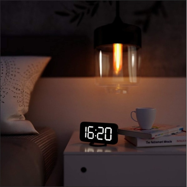 Svart vit ljus digital väckarklocka LED spegel väckarklocka n