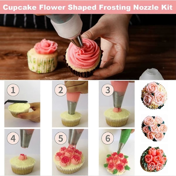 Spritsmunstycken i rostfritt stål för cupcakes, köksredskap för att dekorera bakverk, cupcakes, kakor och kakor (7 delar)