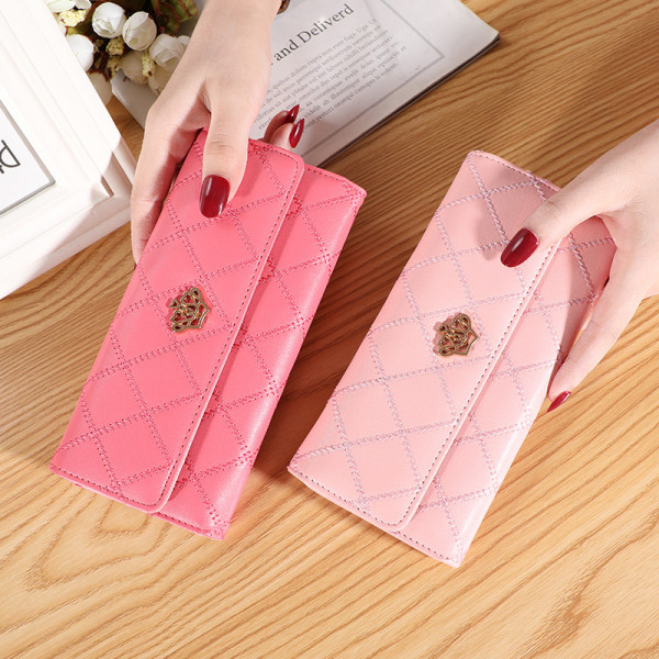 Dametasker Lang håndtaske Krone multi-klips tegnebog (pink)