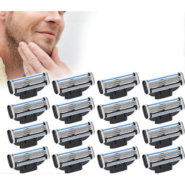 Barberblader for menn, 16 erstatningsblader for 3-blads våtbarberhøvel for menn