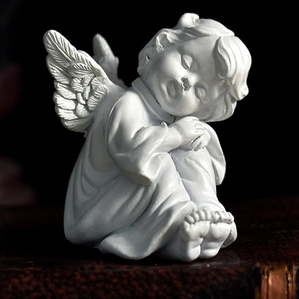 Skrivbordsängelskulptur, Resin Söt liten vit ängelflickastatu