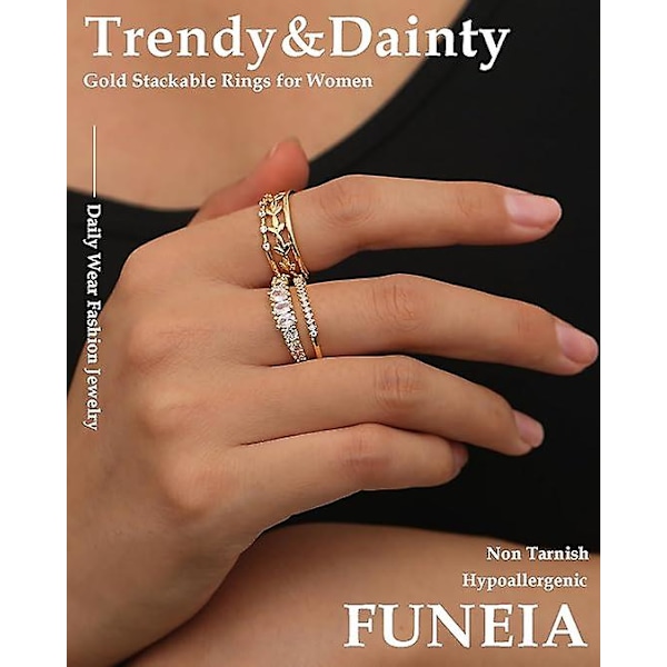 Stabelbare guldringe til kvinder, der ikke anløber, trendy, fine 14K guldbelagte stabelbare cubic zirconia tommelfingerring