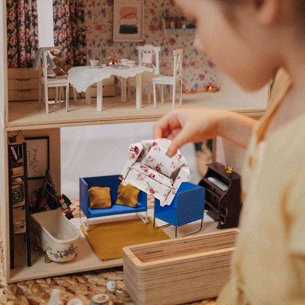 1 st 1/12 Mini Hus Tillbehör Mini Tryck Fåtölj Modell Miniatyr Tryck Soffa Dekor Trä Mini Hus Soffa Tillbehör Mini Hus Låtsaslek