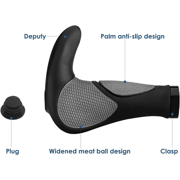 Cykelfrempind Ergonomiske MTB Mountainbike Cykel Lock-on Grips Anti-Slip Horn Bar End Frempind - Et Par (Sort + Grå)