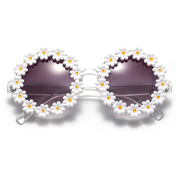 #1 Retro blomsterbriller for kvinner, jenter, runde Daisy-solbriller Motebriller til festdiskotekfestival#