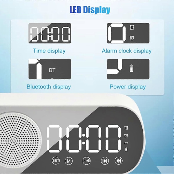 Digital väckarklocka, LED-spegel elektronisk klocka med FM-radio