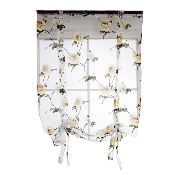 Blomstrete romersk gardin, halvtransparent vindusskjerm med knytebånd for stue, balkong, soverom 0,8 x 1 m (Gul)