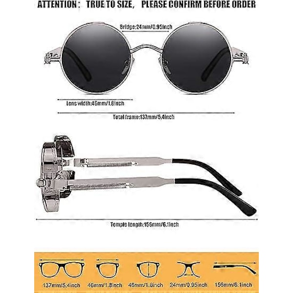 4 kpl Retro Pyöreät Steampunk Aurinkolasit Vintage Hippityyliset Pyöreät Linssit Metallikehyksiset Silmälasit Miehille Naisille