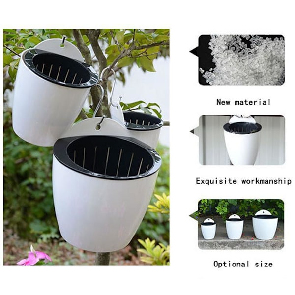 Sett med 7 potter - 13 cm hvite hengende blomster med automatisk vanning