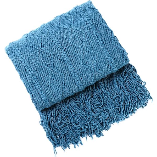 /#/Helårs Sofatæppe - Blå 130 x 230 cm - Strikket Pom Pom/#/
