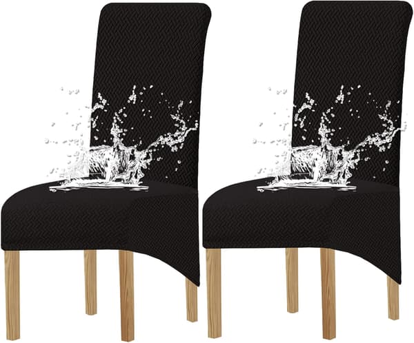 Stora Stretch Jacquard Matstolsöverdrag (Svart, 2 stycken)