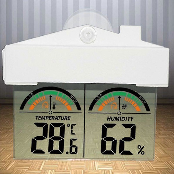 LCD Digital Fönstertermometer Hygrometer Inomhus Utomhus Väderstation Med Sugpropp