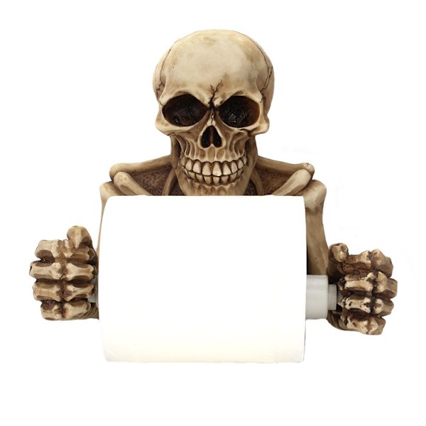 Seinäkiinnitteinen paperipidike koristeena, Resin Skull Toilet Pa