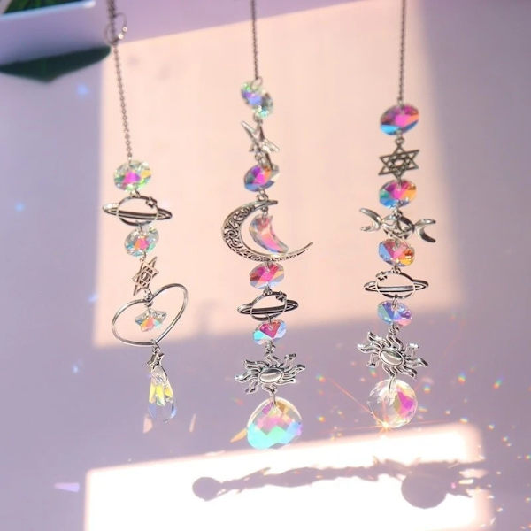 3 Kristallista Tuulisoittoa Kuu Aurinko Sieppaaja Timantti Prismat Ripustus