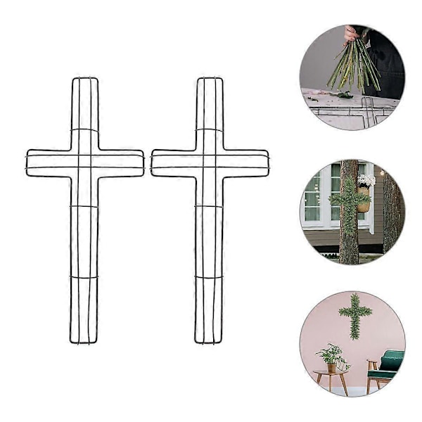 2 stk. Kransrammer i korsform, metall, blomsterkransformet metalltråd