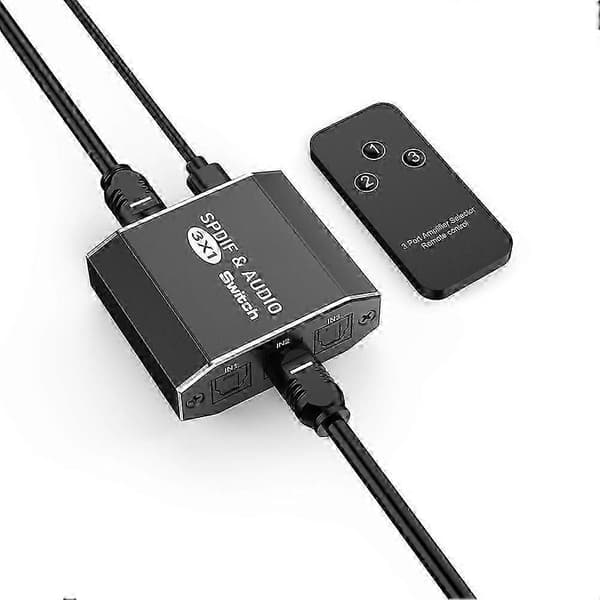 SPDIF Toslink Switch 3 inn 1 ut Digital Optisk Lyd Splitter Selector Switch 3x1 med IR-kontroll