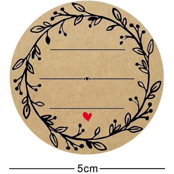 2 tums kransdesign med 3 rader för att skriva (500 etiketter per rulle) Naturliga bruna kraftklistermärken för konservetiketter Burk, butiksägare, hantverk, organisatör